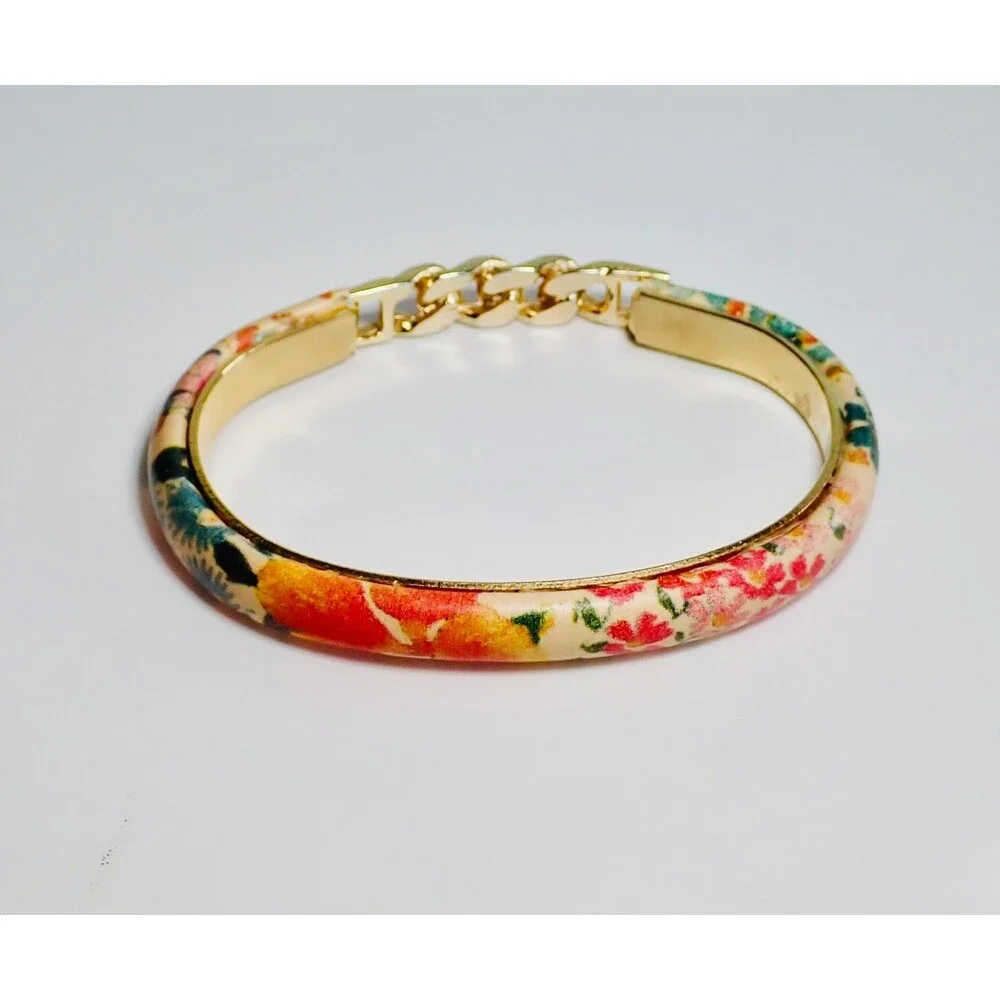 Floral 24kt Gold Plated Bangle Bracelet Made In Italy Flower Fall Italian Print